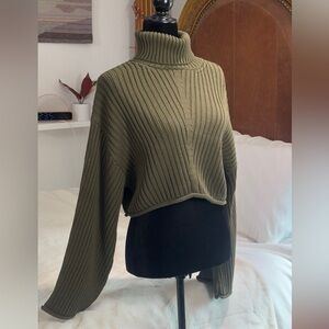 Zara Green Ribbed Turtleneck Sweater